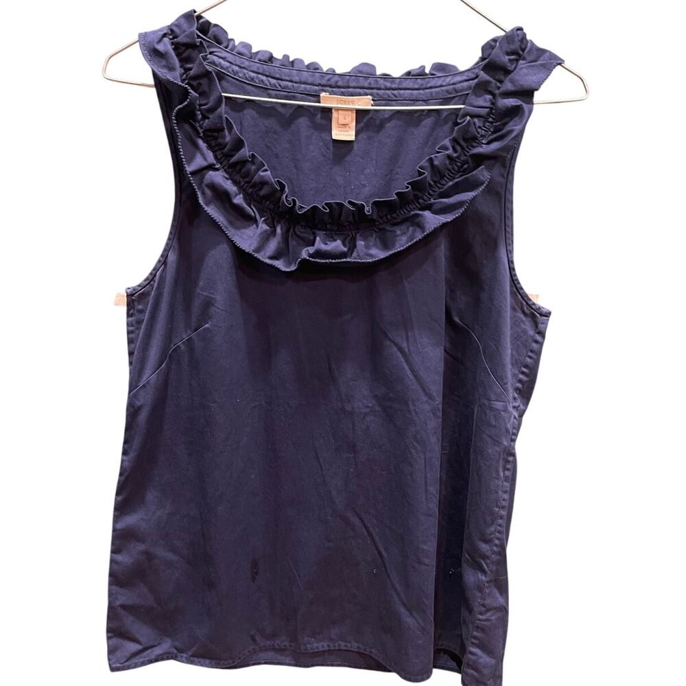 J Crew Blue Sleeveless Blouse Size 6 ruffled color #15607 Cotton